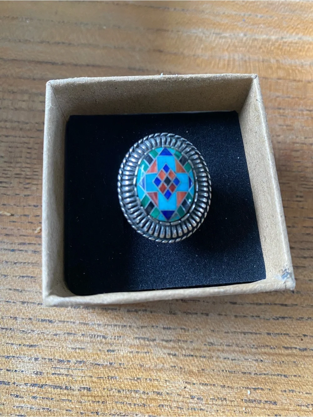 Carolyn Pollack Southwest Sterling Silver Multi Stone Inlay Ring Size 9